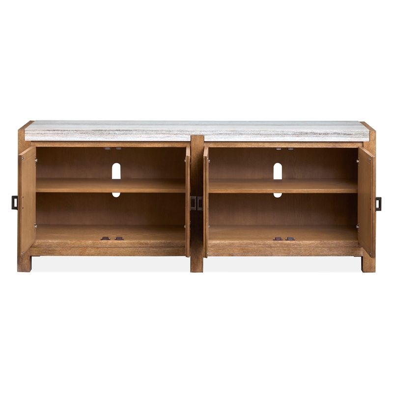 Bowery Hill Sierra Brown Door Console With Marble Top and Wire Management