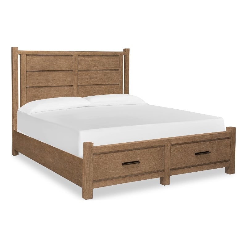 Bowery Hill Queen Panel Storage Bed in Sierra Brown With 2 Drawers