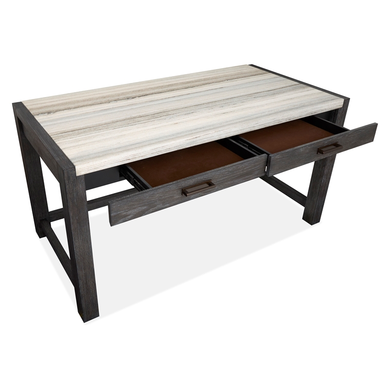 Bowery Hill Ravenwood Black Writing Desk With Marble Top and Felt Drawers