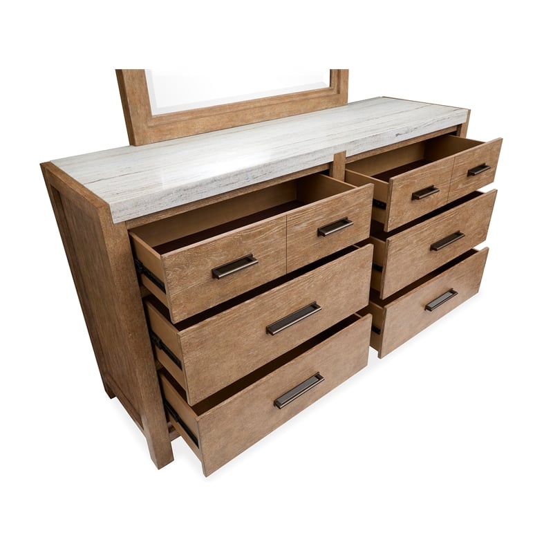 Bowery Hill 6-Drawer Bedroom Dresser in Sierra Brown With Marble Top