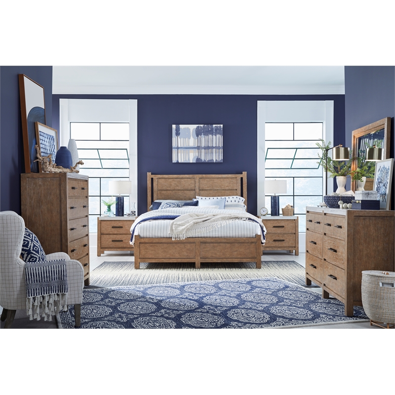 Bowery Hill 6-Drawer Bedroom Dresser in Sierra Brown With Marble Top
