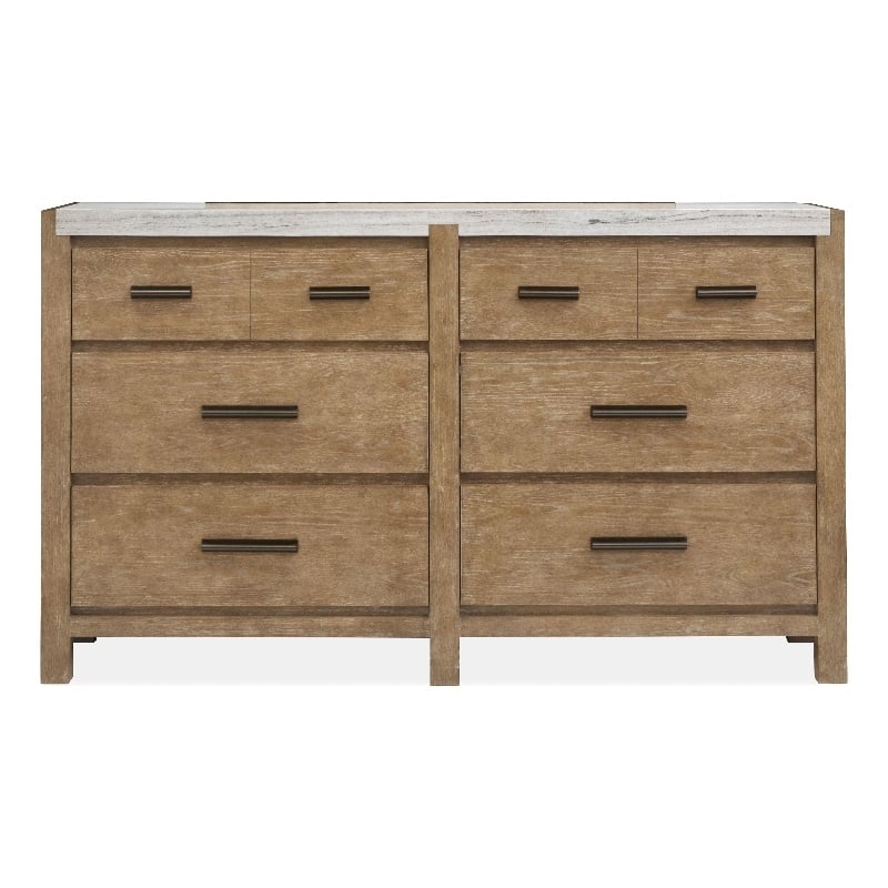 Bowery Hill 6-Drawer Bedroom Dresser in Sierra Brown With Marble Top