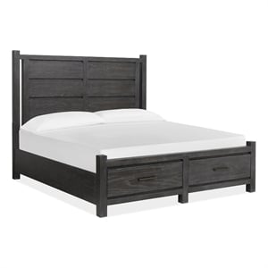 Bowery Hill Queen Panel Storage Bed in Ravenwood Black With 2 Drawers