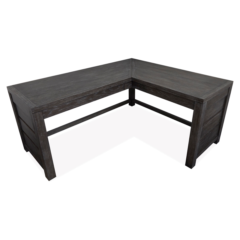 Bowery Hill Ravenwood Black L-Desk With Felt Drawers and Wood Stretchers