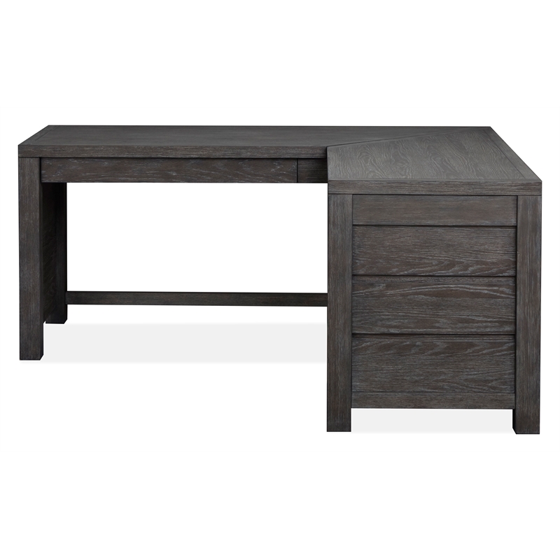 Bowery Hill Ravenwood Black L-Desk With Felt Drawers and Wood Stretchers