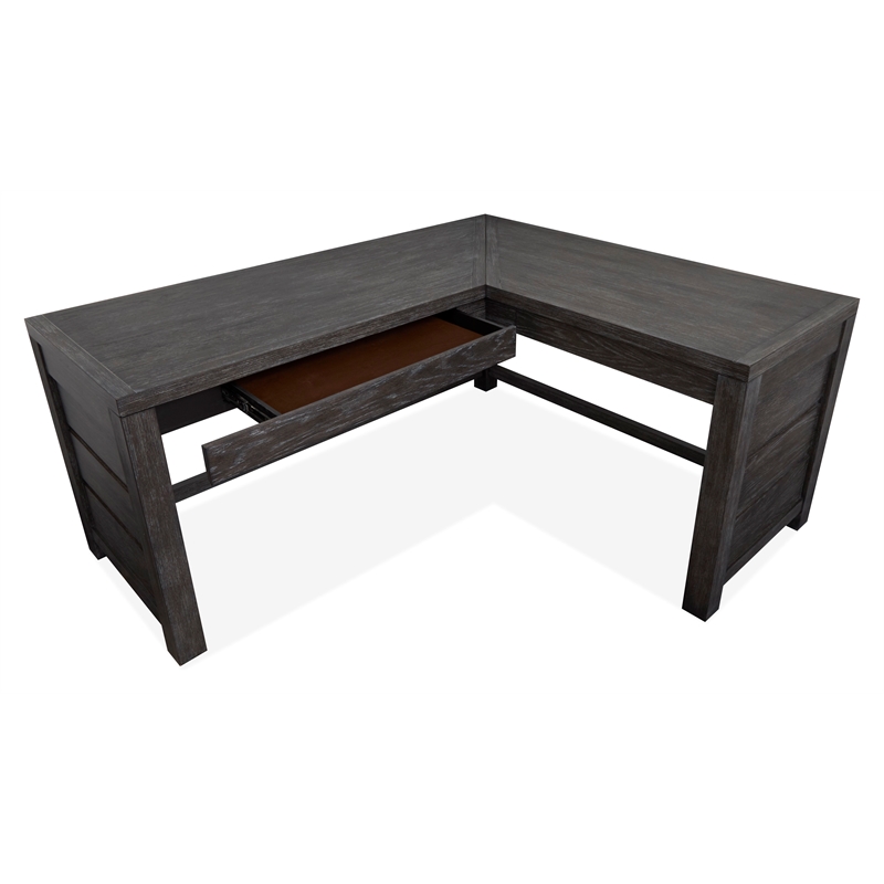 Bowery Hill Ravenwood Black L-Desk With Felt Drawers and Wood Stretchers