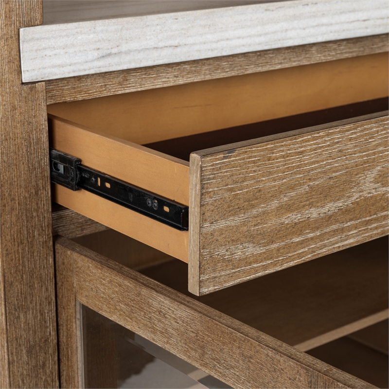 Bowery Hill Display Cabinet in Sierra Brown With LED Light and Marble