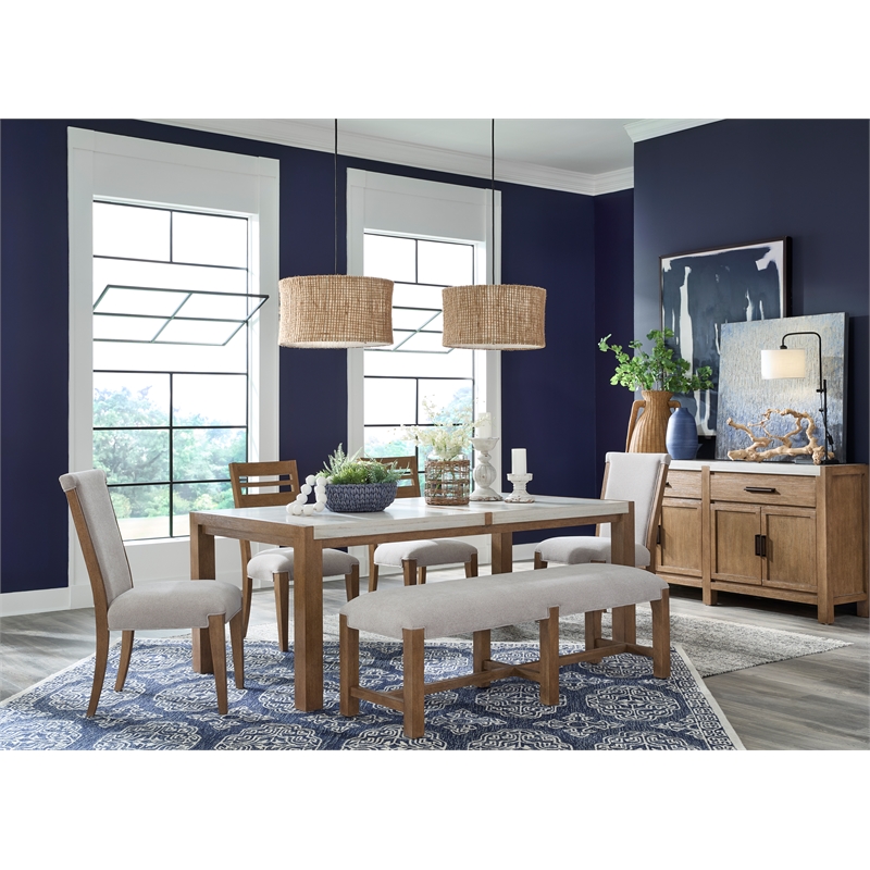 Bowery Hill Rectangular Dining Table in Sierra Brown With Marble Top