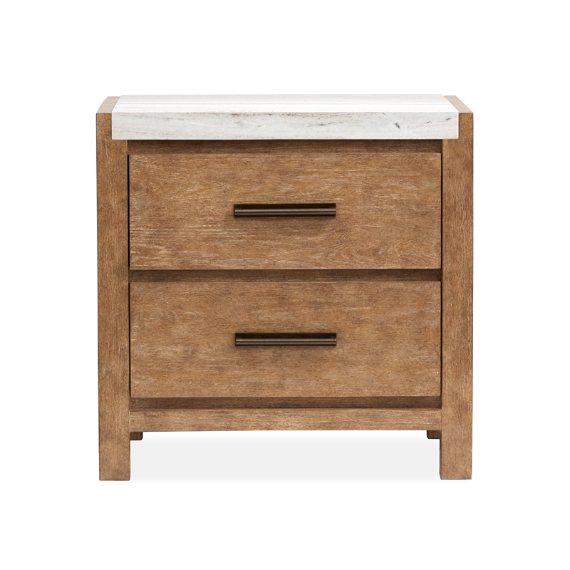 Bowery Hill Contemporary Sierra Brown Drawer Nightstand With Marble Top