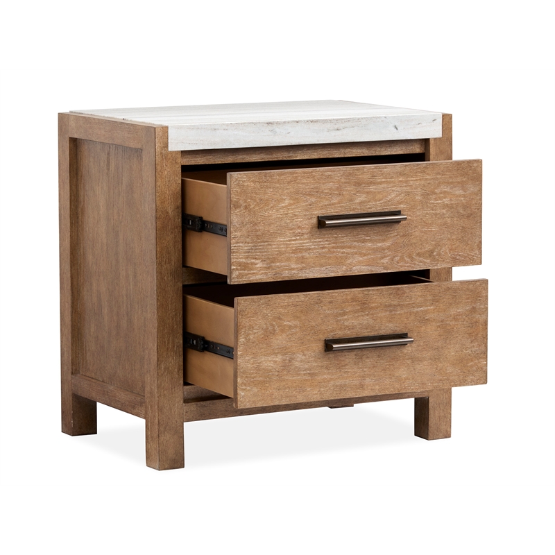 Bowery Hill Contemporary Sierra Brown Drawer Nightstand With Marble Top