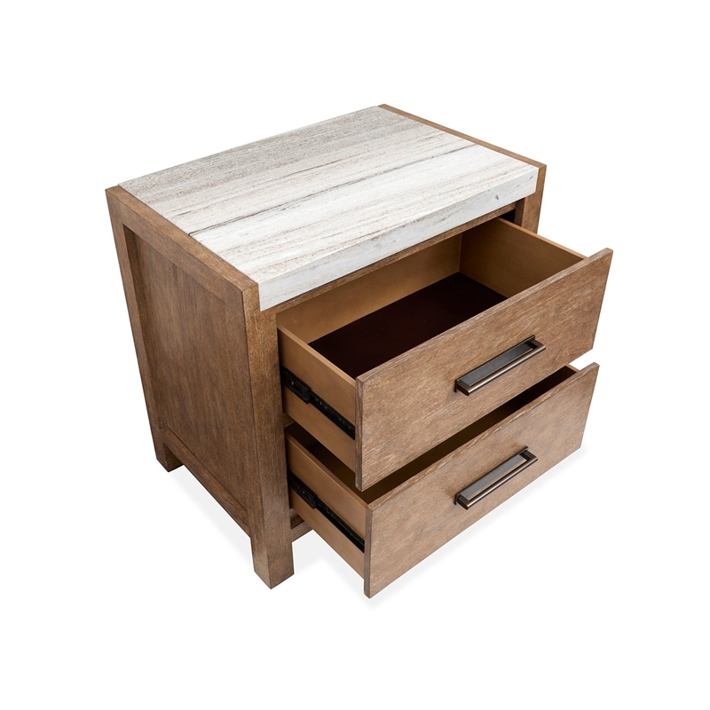 Bowery Hill Contemporary Sierra Brown Drawer Nightstand With Marble Top