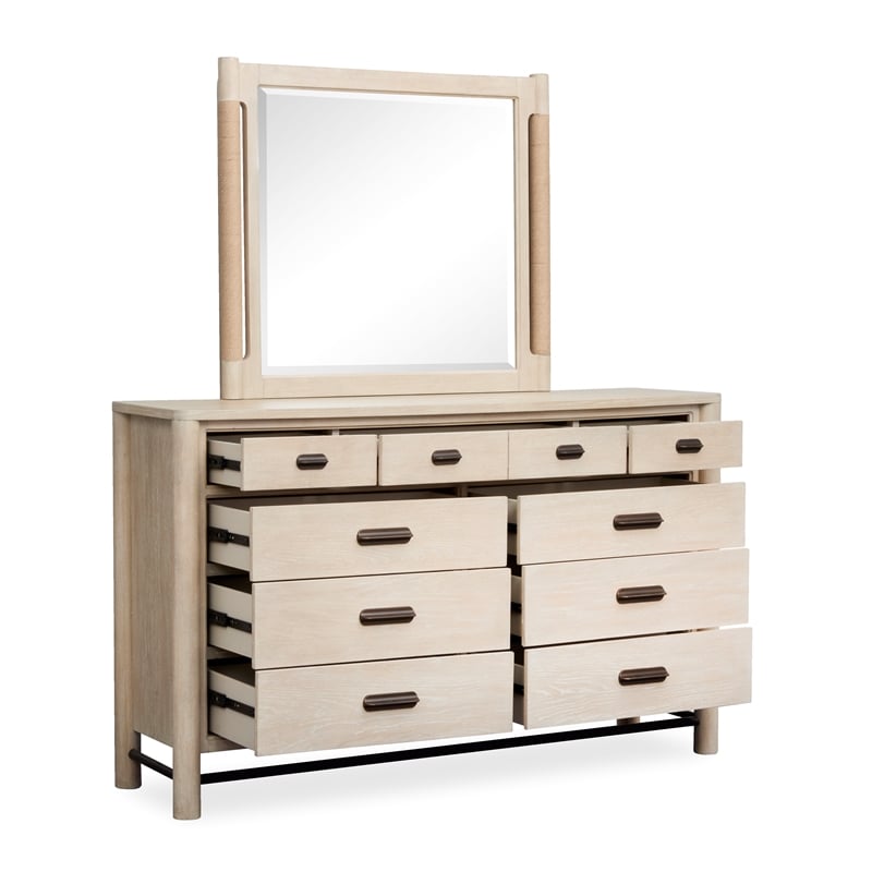 Bowery Hill Sanibel Brown 9-Drawer Dresser With Landscape Mirror