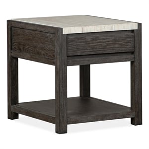 Bowery Hill Rectangular End Table in Ravenwood Black With Marble Top