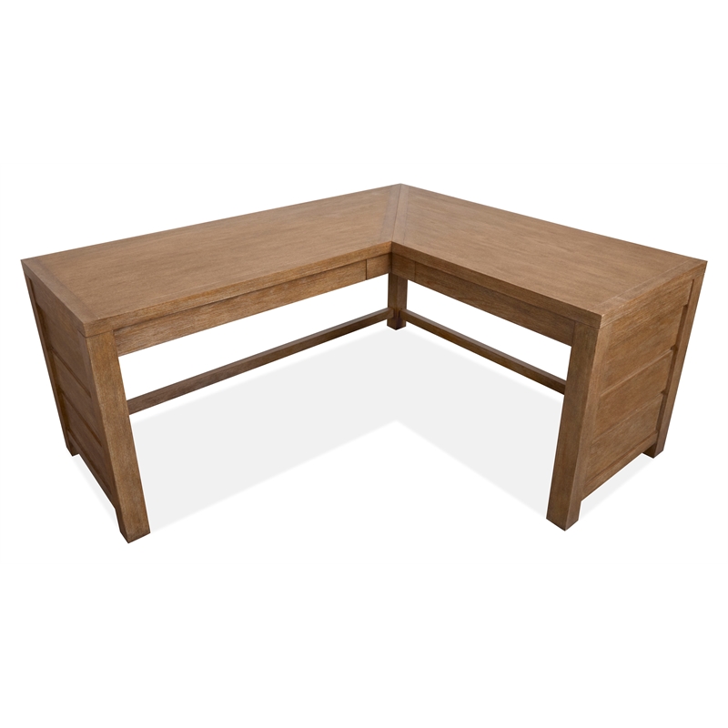 Bowery Hill Sierra Brown L-Desk With Felt Drawers and Wood Stretchers
