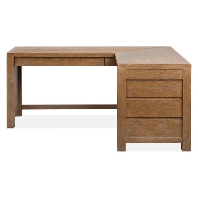 Bowery Hill Sierra Brown L-Desk With Felt Drawers and Wood Stretchers