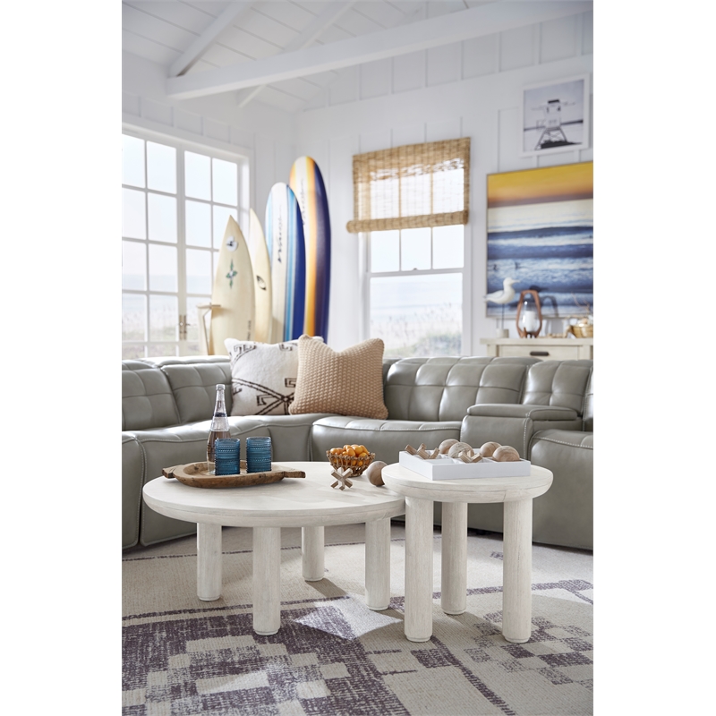 Bowery Hill Nesting Cocktail Table Set in Moonlight Pearl With Casters