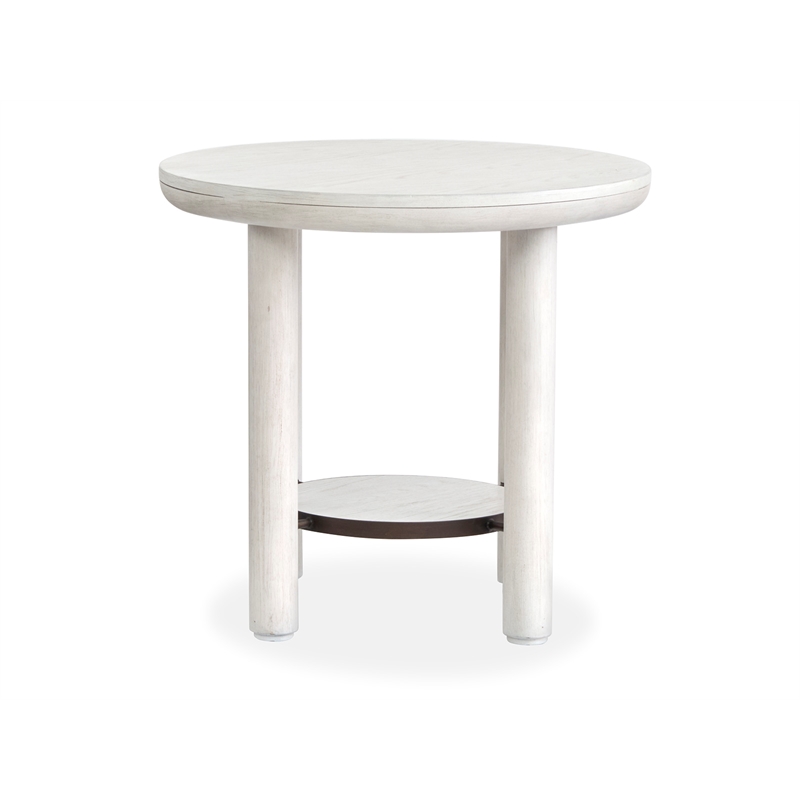 Bowery Hill Round End Table in Moonlight Pearl With Metal Framed Shelf