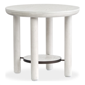 Bowery Hill Round End Table in Moonlight Pearl With Metal Framed Shelf