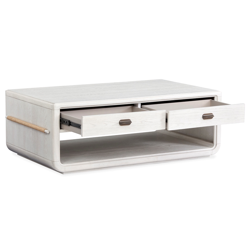 Bowery Hill Rectangular Cocktail Table in Moonlight Pearl With Casters