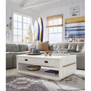 Bowery Hill Rectangular Cocktail Table in Moonlight Pearl With Casters