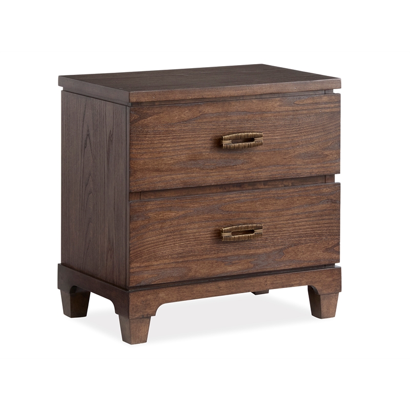 Bowery Hill 2-Drawer Nightstand in Spiced Rum With Weathered Brass