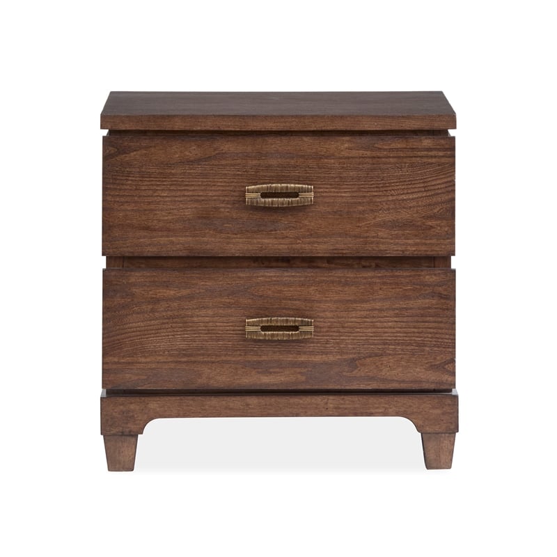 Bowery Hill 2-Drawer Nightstand in Spiced Rum With Weathered Brass