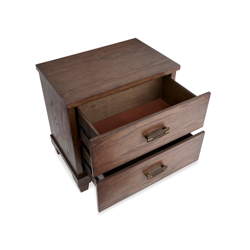 Bowery Hill 2-Drawer Nightstand in Spiced Rum With Weathered Brass