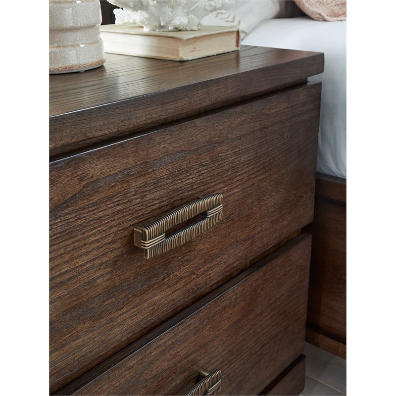 Bowery Hill 2-Drawer Nightstand in Spiced Rum With Weathered Brass