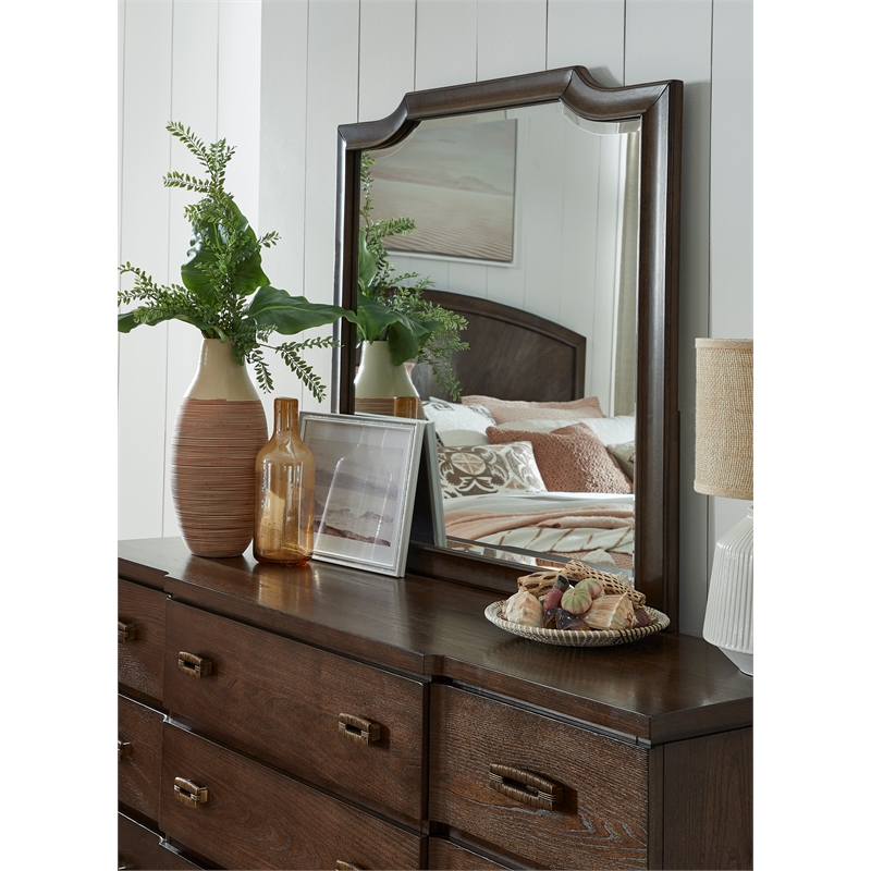 Bowery Hill 9-Drawer Dresser With Shaped Mirror in Spiced Rum