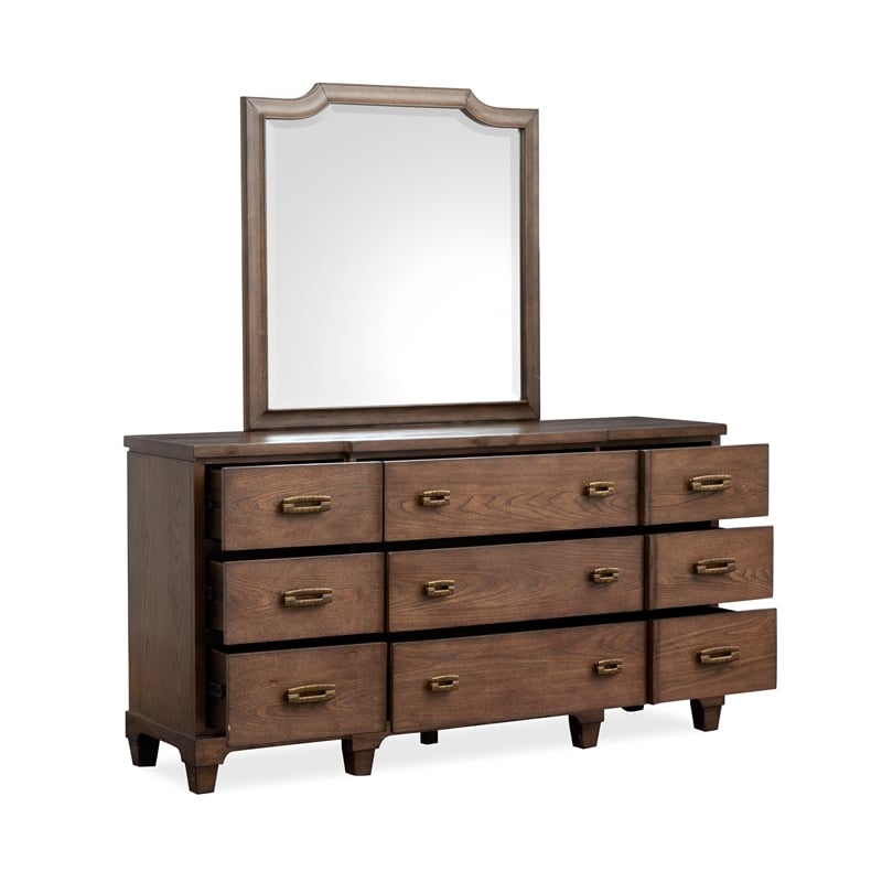 Bowery Hill 9-Drawer Dresser With Shaped Mirror in Spiced Rum