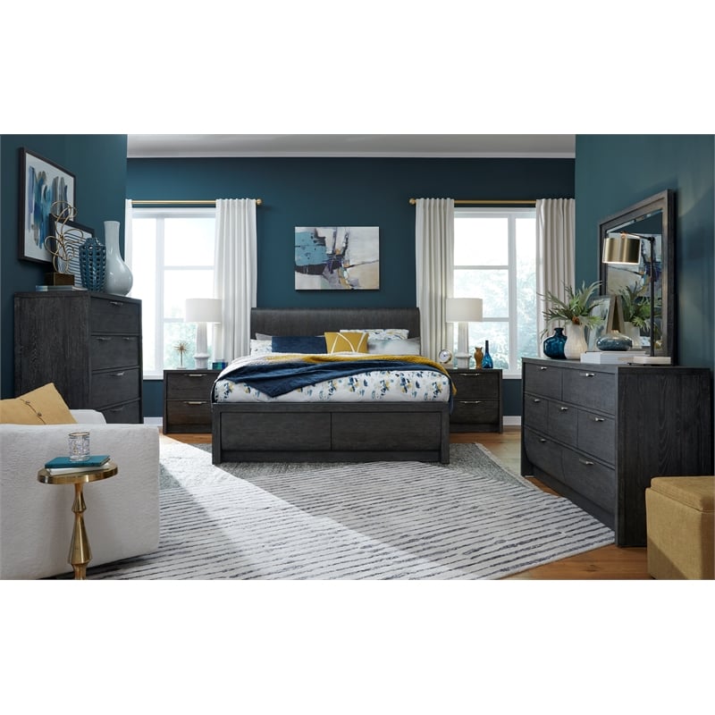 Bowery Hill 5-Drawer Bedroom Chest in Black Heron With Satin Nickel
