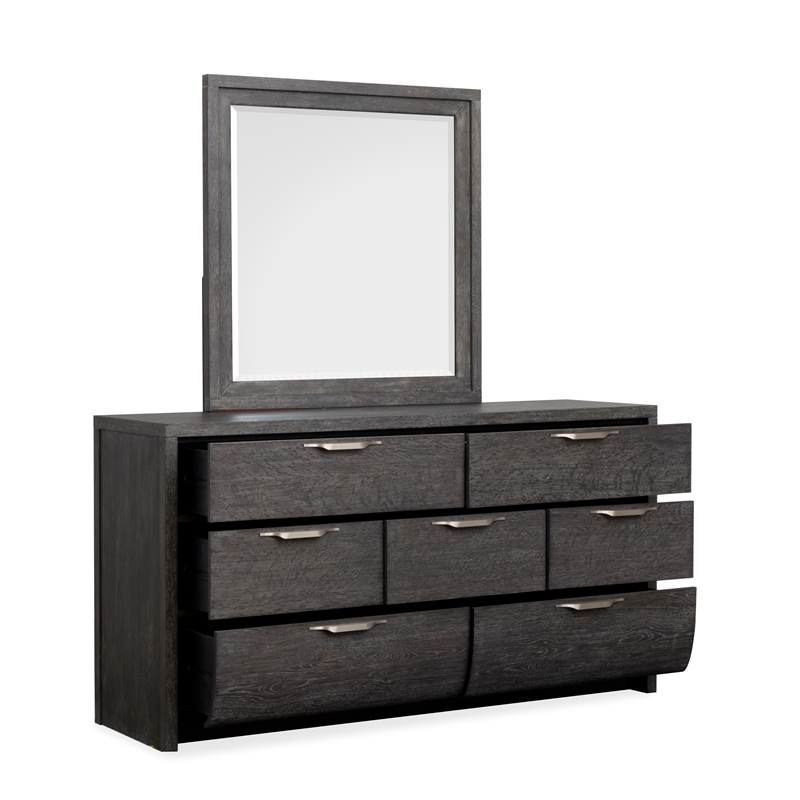 Bowery Hill 7-Drawer Dresser With Portrait Mirror in Black Heron