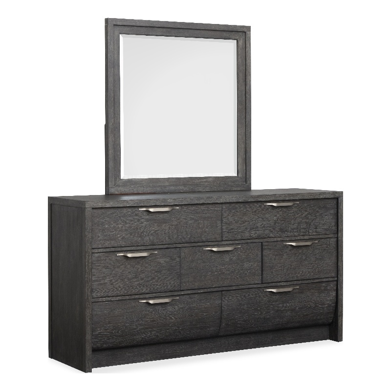 Bowery Hill 7-Drawer Dresser With Portrait Mirror in Black Heron