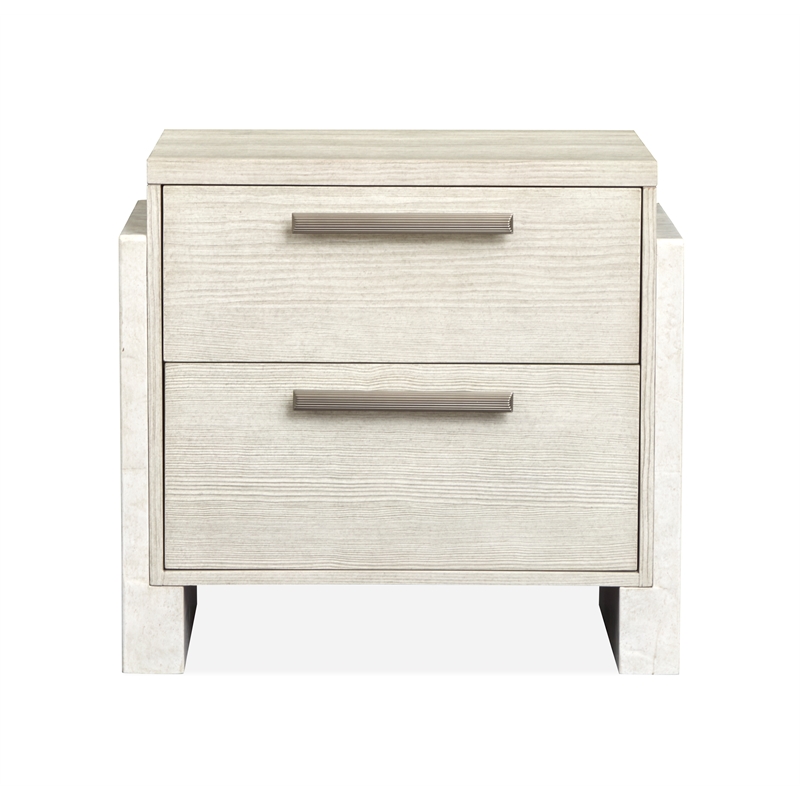 Bowery Hill 2-Drawer Nightstand in Misty Cloud With Resin End Panels