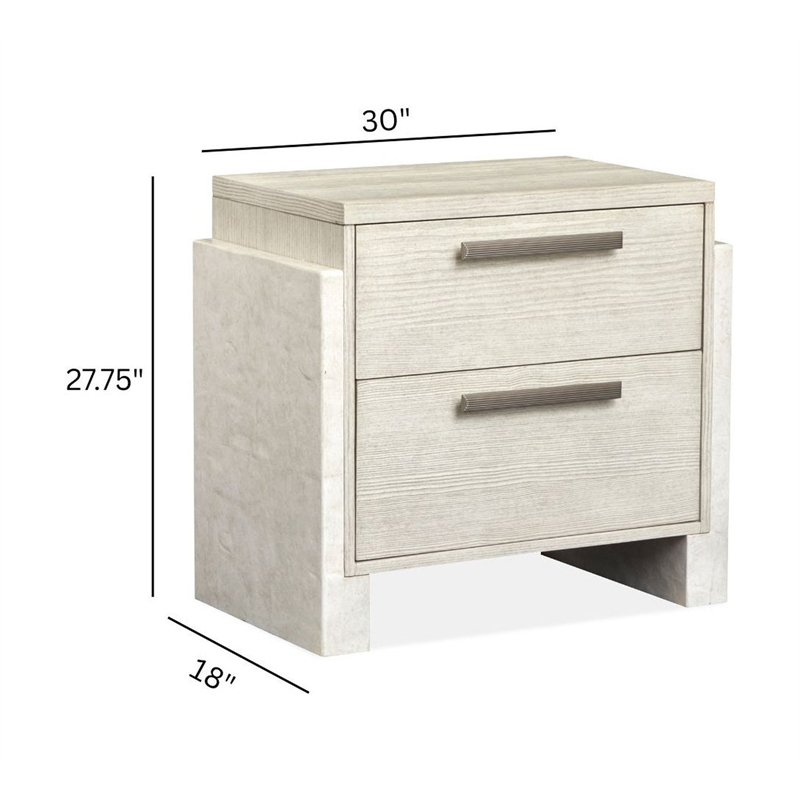 Bowery Hill 2-Drawer Nightstand in Misty Cloud With Resin End Panels