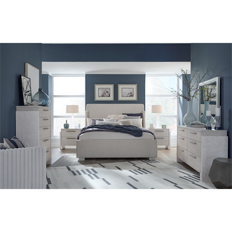 Bowery Hill 6-Drawer Dresser With Landscape Mirror in Misty Cloud