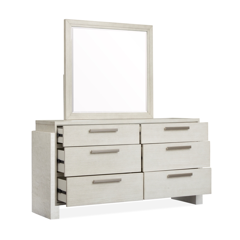 Bowery Hill 6-Drawer Dresser With Landscape Mirror in Misty Cloud