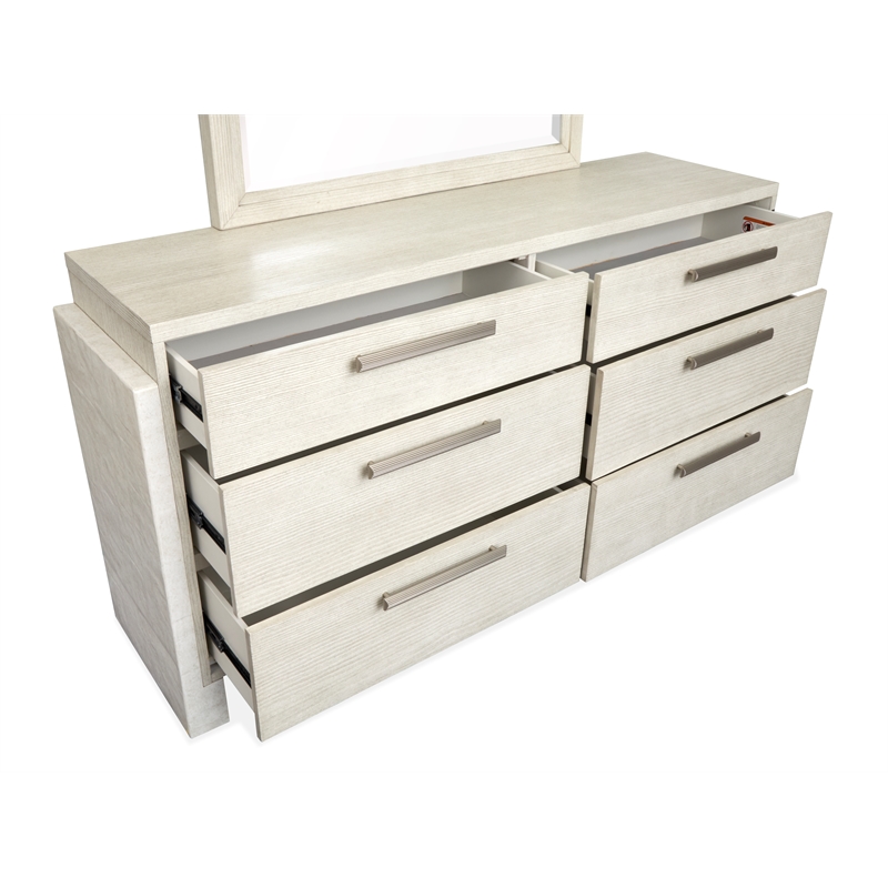 Bowery Hill 6-Drawer Bedroom Dresser in Misty Cloud With Resin Panels
