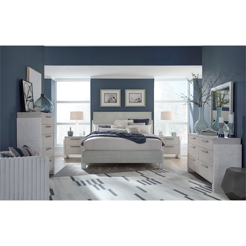 Bowery Hill 5-Drawer Bedroom Chest in Misty Cloud With Resin Panels