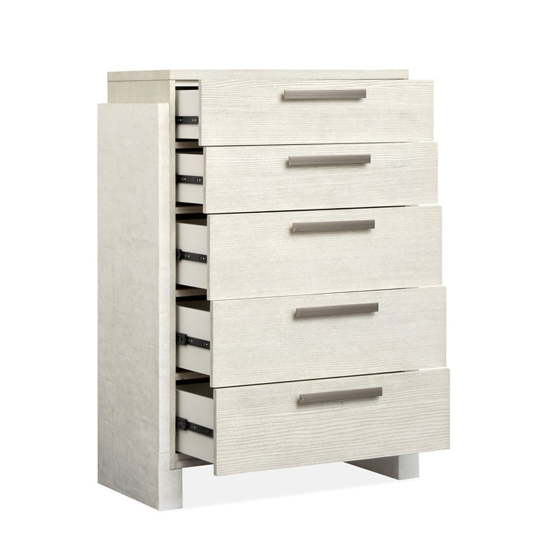 Bowery Hill 5-Drawer Bedroom Chest in Misty Cloud With Resin Panels