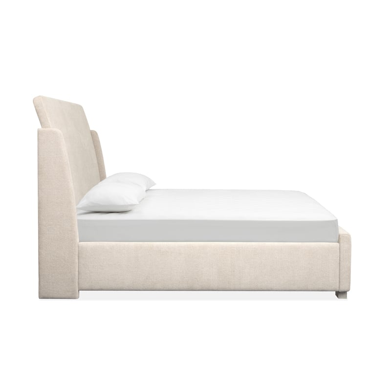 Bowery Hill Queen Upholstered Sleigh Bed in Misty Cloud With Resin Posts