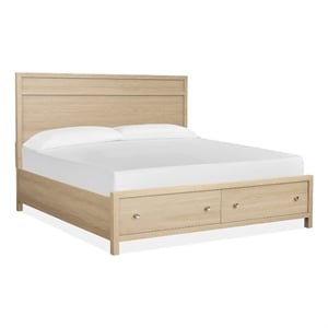 Bowery Hill Queen Panel Storage Bed in Sandstone Beige With 2 Drawers