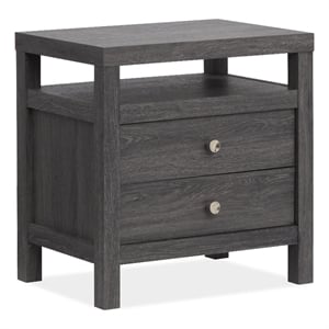 Bowery Hill 2-Drawer Nightstand in Raisin Black With Polished Silver