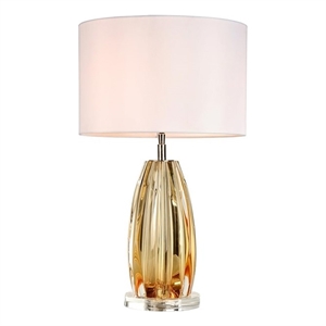 Bowery Hill Transitional Glass Table Lamp in Clear Amber/White