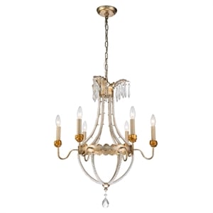 Bowery Hill 6-Light Empire Metal Chandelier in Distressed Silver/Gold