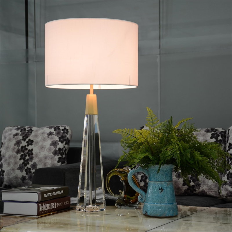Bowery Hill Transitional Glass Buffet Lamp in Brushed Brass/White
