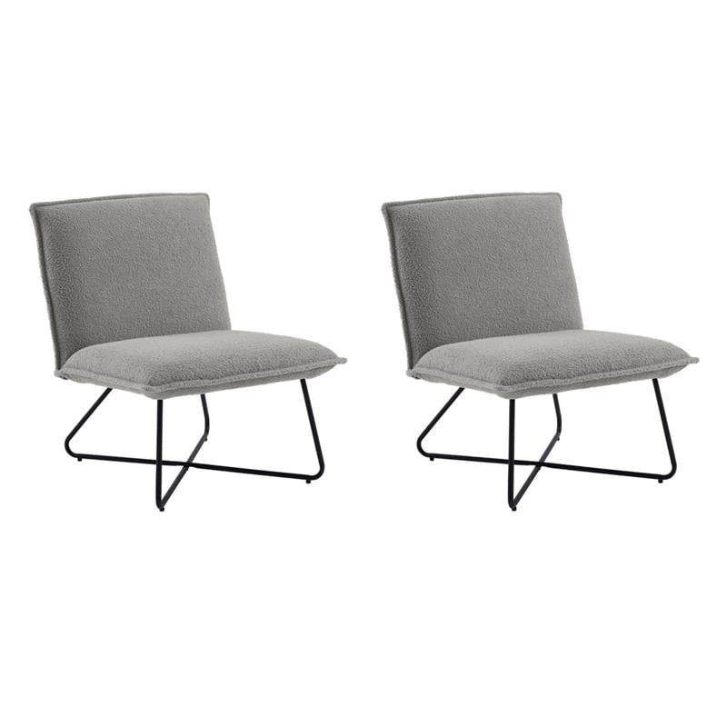 Bowery Hill Gray Sherpa Accent Chairs - 2 Piece Set