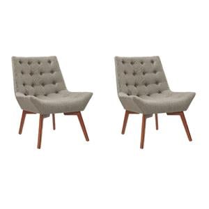 Bowery Hill Set of 2 Tufted Accent Chairs in Gray Fabric with Walnut Wood Legs