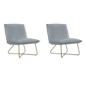 Bowery Hill Set of 2 Accent Chairs in Light Gray Velvet with Gold Metal Legs