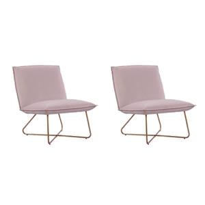 Bowery Hill Set of 2 Accent Chairs in Blush Pink Velvet with Gold Metal Legs